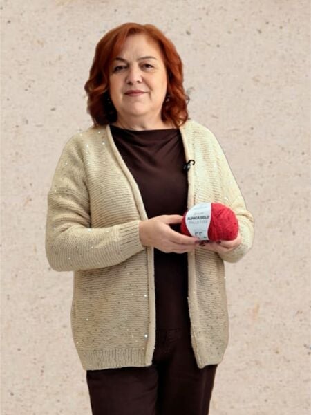 YarnArt Alpaca Gold Pailettes Kiremit Hırka Kiti