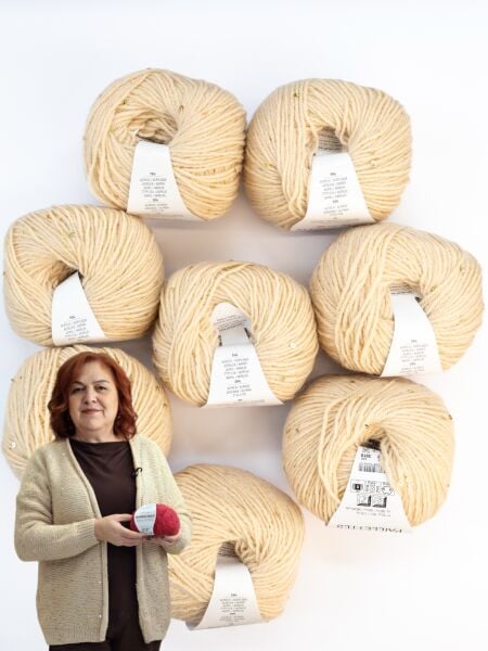 YarnArt Alpaca Gold Pailettes Bej Hırka Kiti
