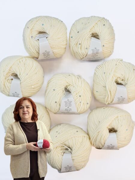 YarnArt Alpaca Gold Pailettes Ekru Hırka Kiti