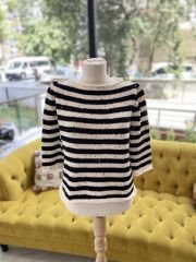 Dior Çizgili Bluz 42-44 Beden Siyah-Beyaz