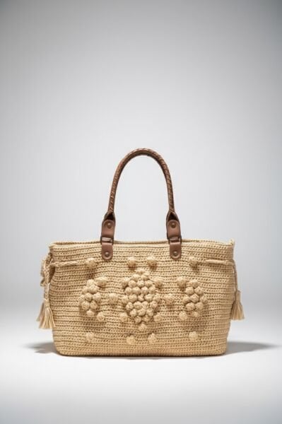 Bej Rafya Çanta Kiti