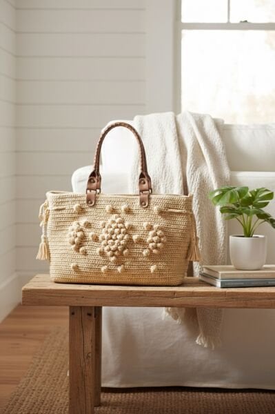 Bej Rafya Çanta Kiti