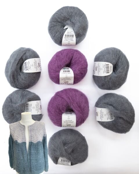 Gazzal Mohair Ajurlu Hırka Kiti Gri Mor