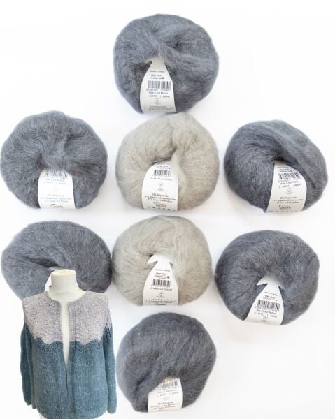 Gazzal Mohair Ajurlu Hırka Kiti Gri Bej