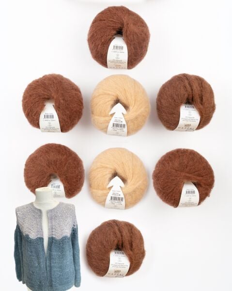 Gazzal Mohair Ajurlu Hırka Kiti Kahve Krem