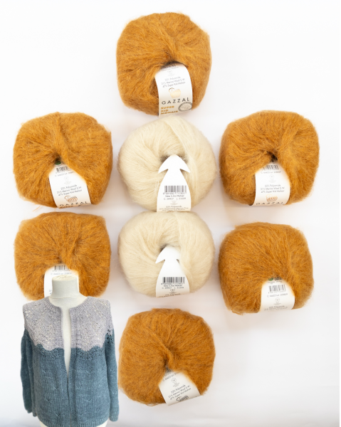 Gazzal Mohair Ajurlu Hırka Kiti Hardal Bej