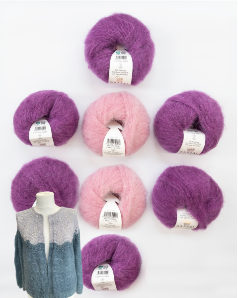 Gazzal Mohair Ajurlu Hırka Kiti Mor Pembe