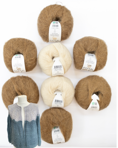 Gazzal Mohair Ajurlu Hırka Kiti Kahve Bej