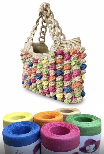 Renkli Rafya Çanta Kiti