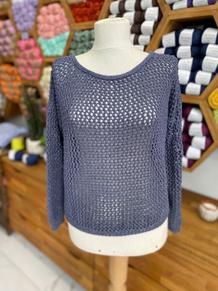 File Örgü Bluz Lacivert