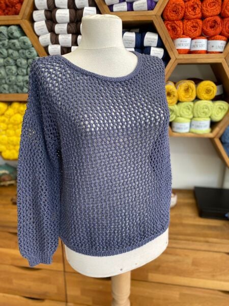 File Örgü Bluz Lacivert