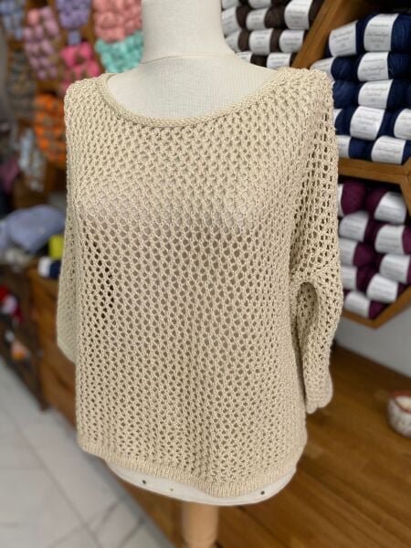 File Örgü Bluz Bej