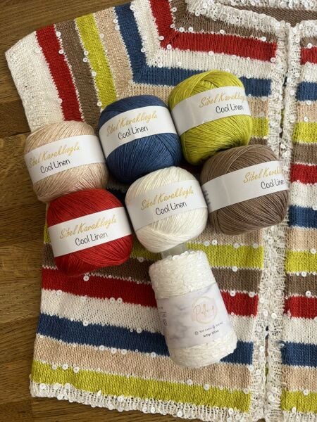 Cool Linen Pullu İplik Hırka Kiti 40-42 Beden - Workshop Dahil
