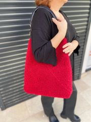 Curly Alpaca Zarf Çanta Kırmızı