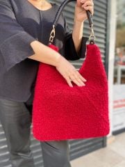 Curly Alpaca Zarf Çanta Kırmızı