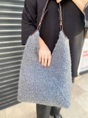 Curly Alpaca Zarf Çanta Gri