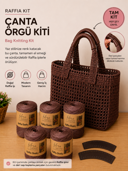 Raffia Çanta Kiti - Kahverengi