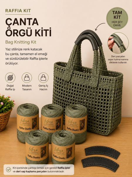 Raffia Çanta Kiti - Yeşil