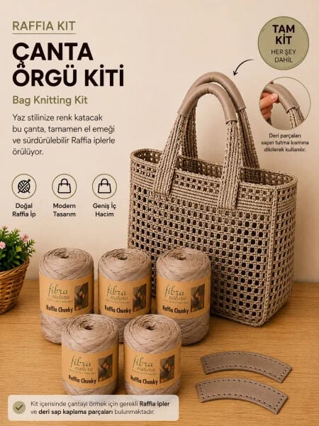 Raffia Çanta Kiti - Naturel