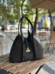 T Çanta Siyah Rafya Derili Kit