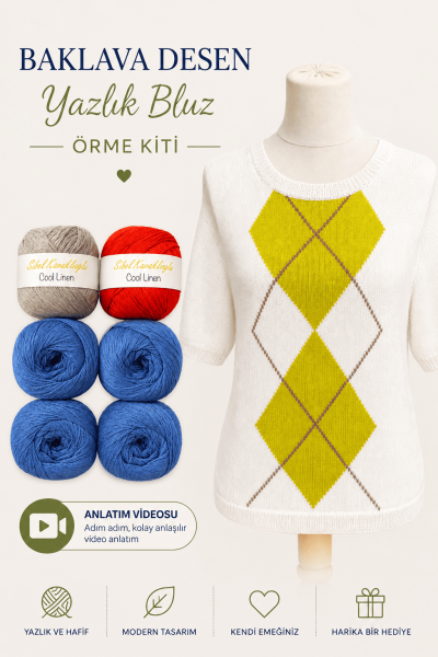 Baklava Desen Yazlık Bluz Örme Kiti