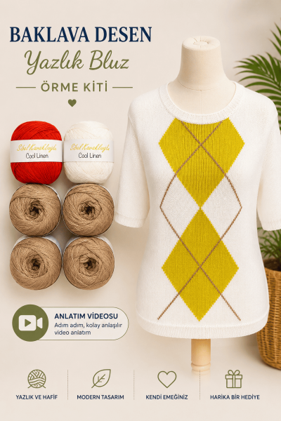 Baklava Desen Yazlık Bluz Örme Kiti