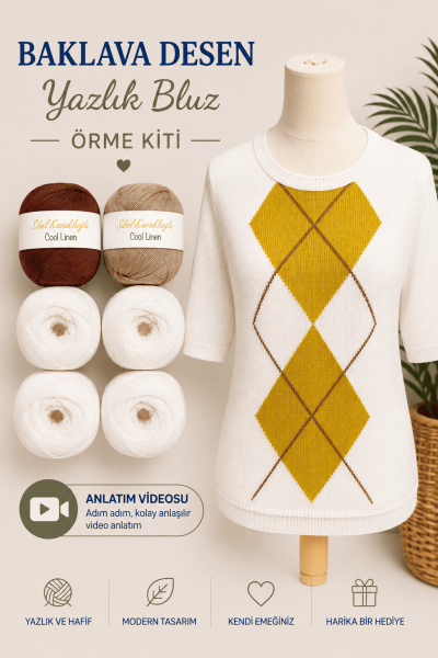 Baklava Desen Yazlık Bluz Örme Kiti