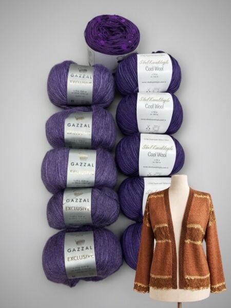 Tarçın Hırka Kiti 38-40 Beden Mor