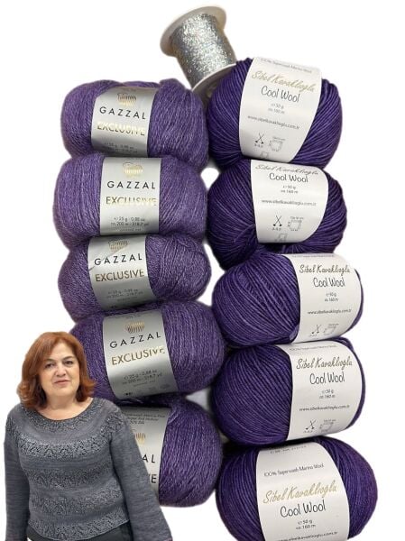 Ajurlu Simli Bluz 38-40 Beden Mor