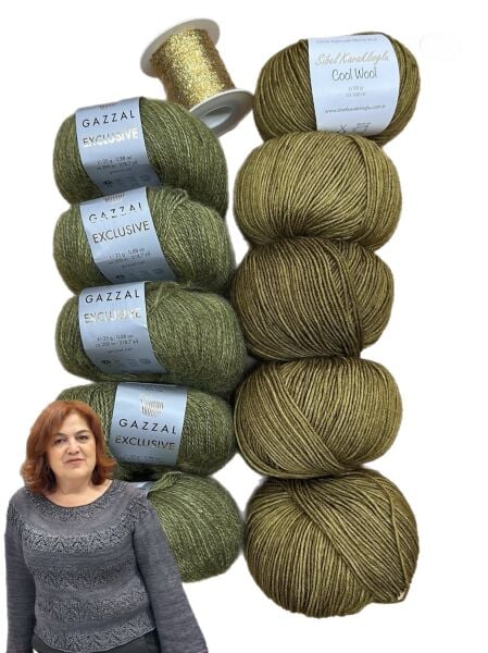 Ajurlu Simli Bluz 38-40 Beden Haki