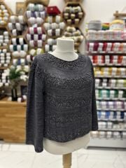 Ajurlu Simli Bluz 38-40 Beden Haki