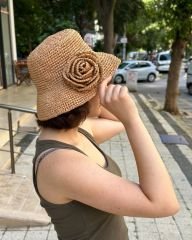 Rafya Çiçekli Şapka